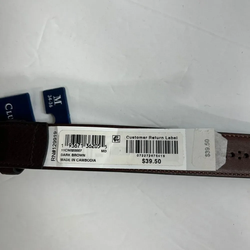 Club Room Belts Mens Medium 34-36 Brown Faux‎ Leather Brogue Casual Gold Buckle